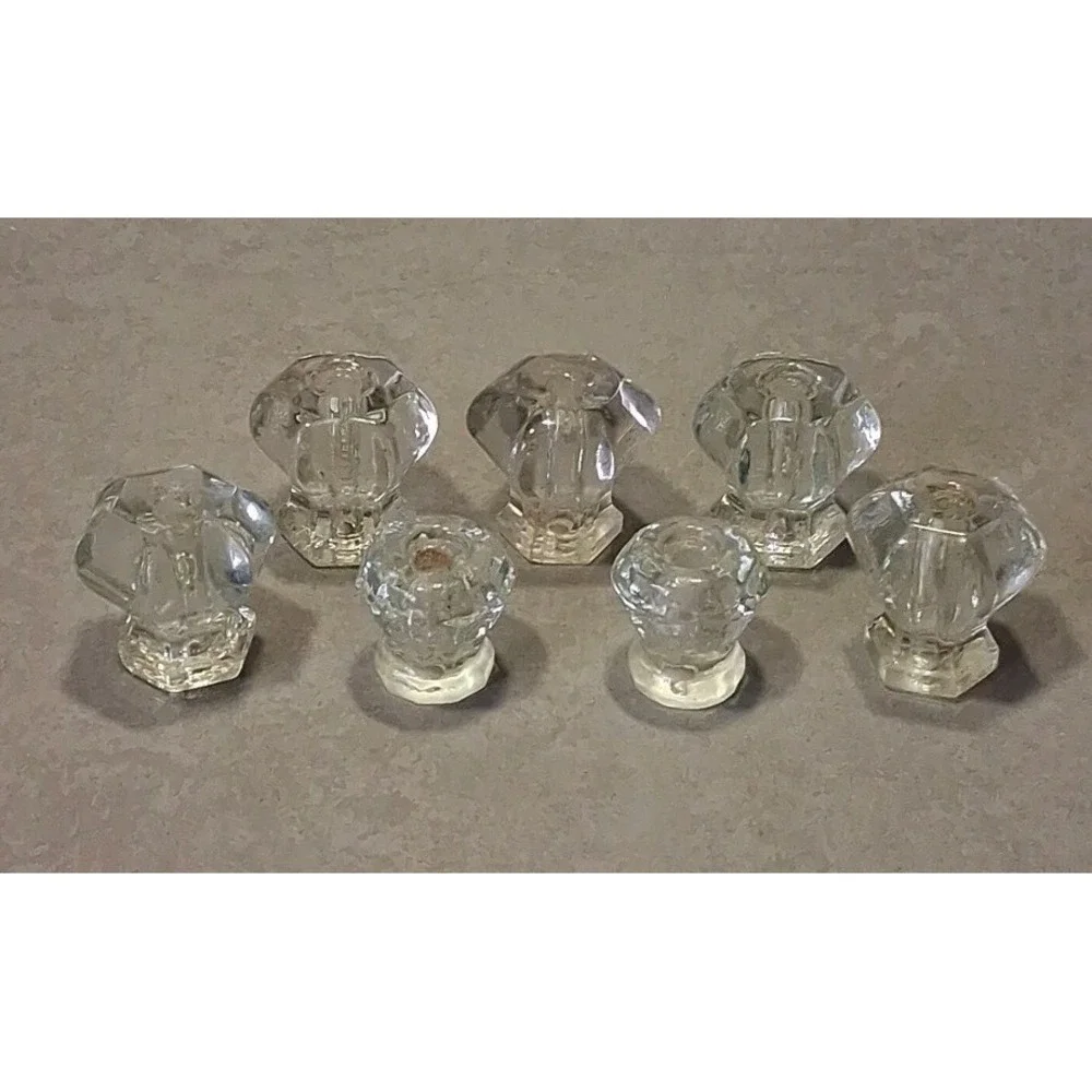 7 Antique 6 Sided Hexagon Glass Pulls, 1
